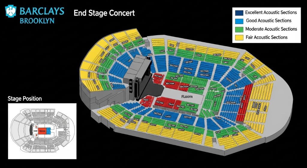 Barclays Center concert seating chart showing best acoustic sections for end-stage performance