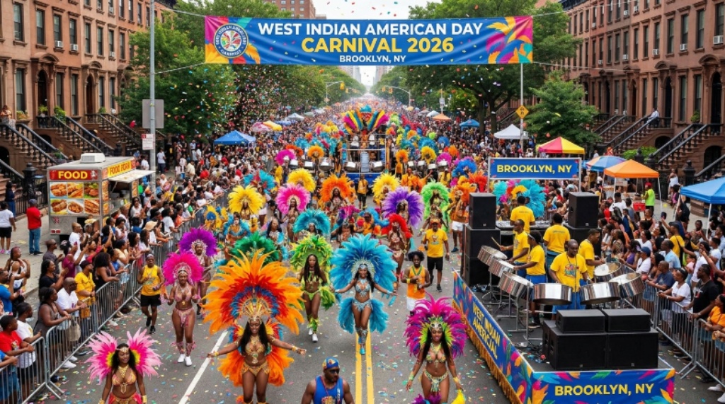West Indian American Day Carnival 2026 parade on Eastern Parkway Brooklyn