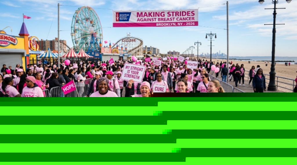 Breast cancer survivors and supporters walking the Coney Island Boardwalk in Brooklyn during the 2026 Making Strides Against Breast Cancer walk in New York City