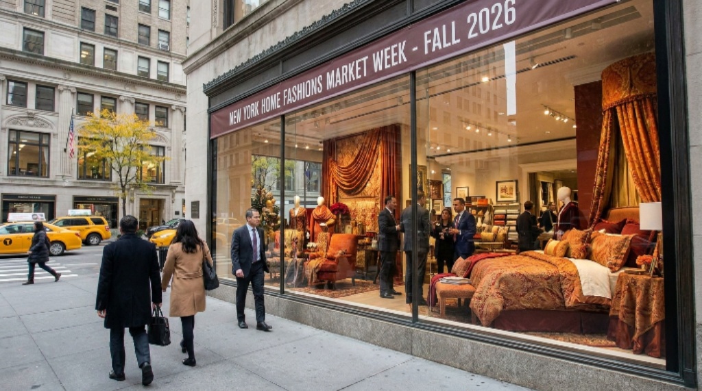 New York Home Fashions Market Week Fall 2026 showroom display on Fifth Avenue