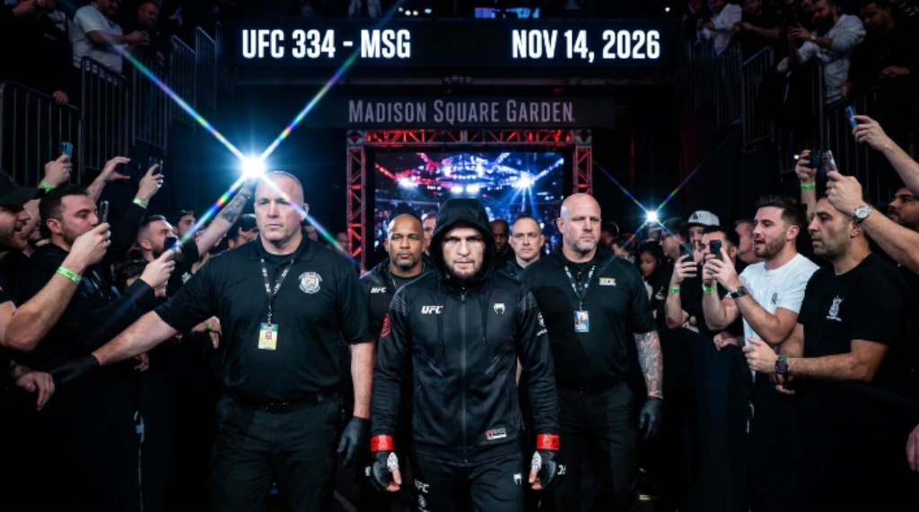 UFC fighter walking out through the tunnel at Madison Square Garden for UFC 334 on November 14 2026 in New York City