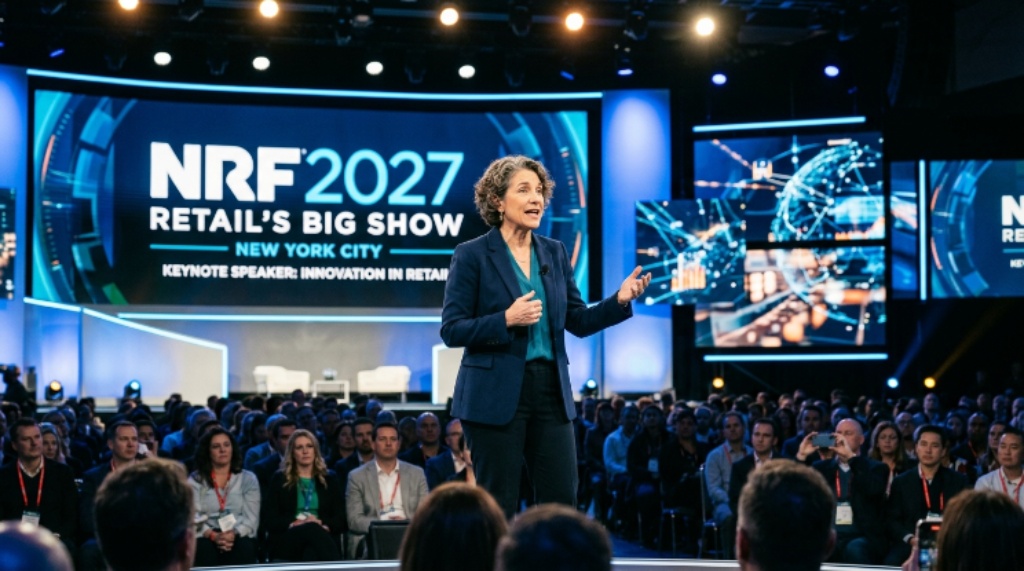 Keynote speaker presenting on stage at NRF 2027 Retail's Big Show conference in NYC