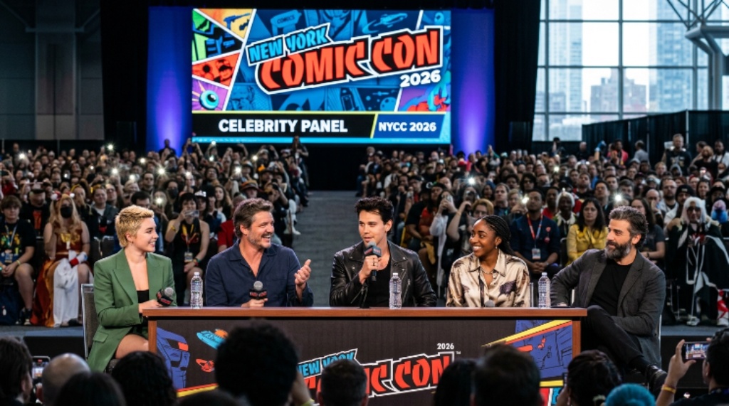 Confirmed celebrity guests on stage at a panel during New York Comic Con 2026 in New York City