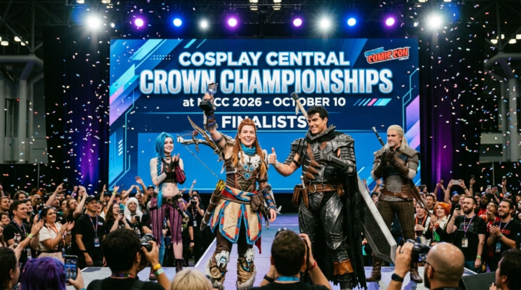 Cosplayers competing at the Cosplay Central Crown Championships at NYCC 2026 on October 10