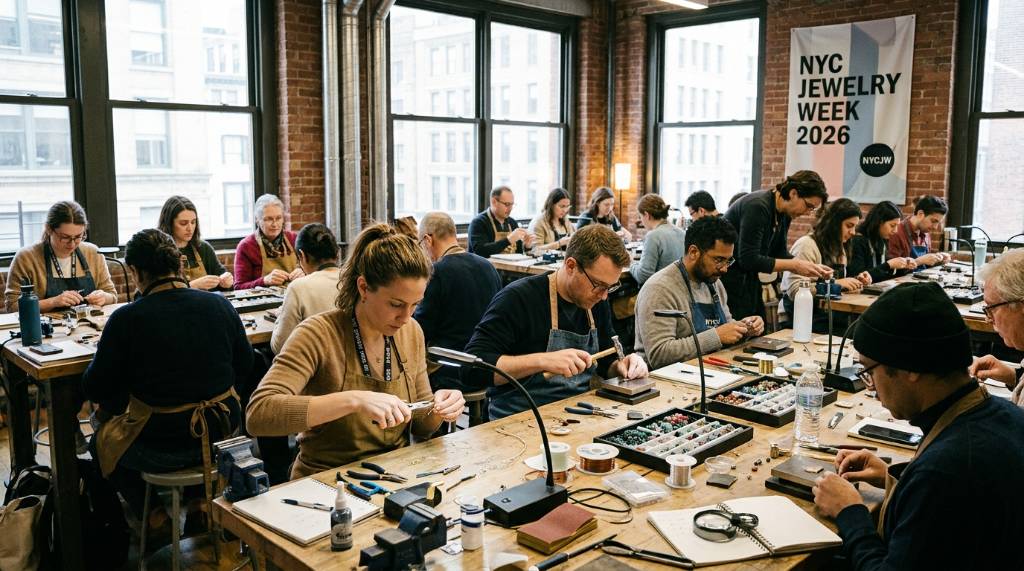 Attendees participating in a jewelry-making workshop at NYC Jewelry Week 2026